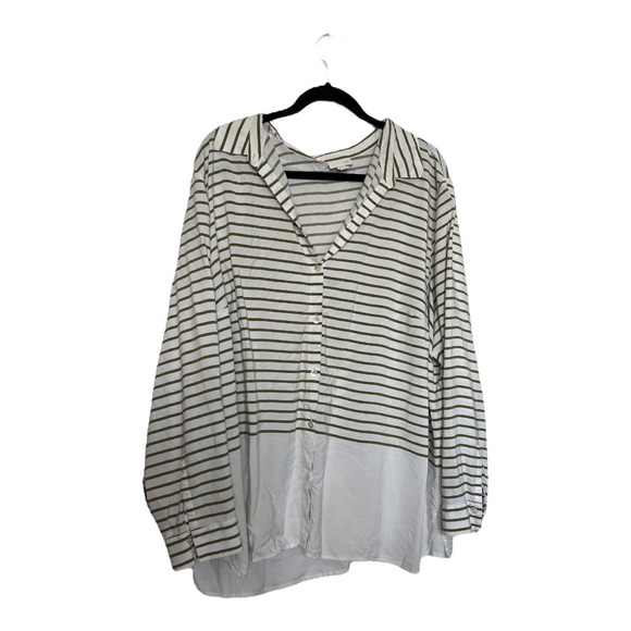 J.Jill Green & White Striped Button Down Blouse - Picture 1 of 3